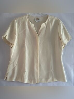 Talbots Pure Silk Cream Button Down Blouse Top Vintage Minimalist Quiet Luxury